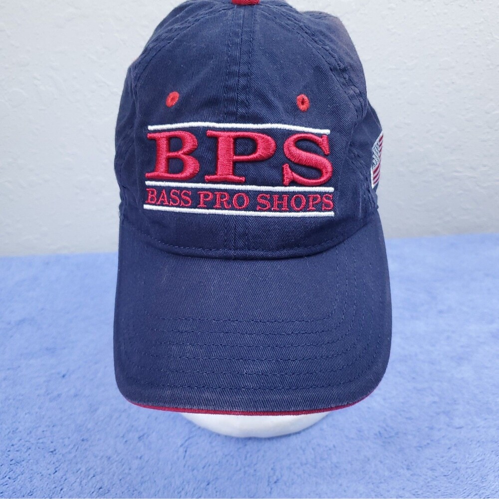 Bass Pro Shops BPS USA Flag Adjustable Hat Navy Blue Fishing Cap